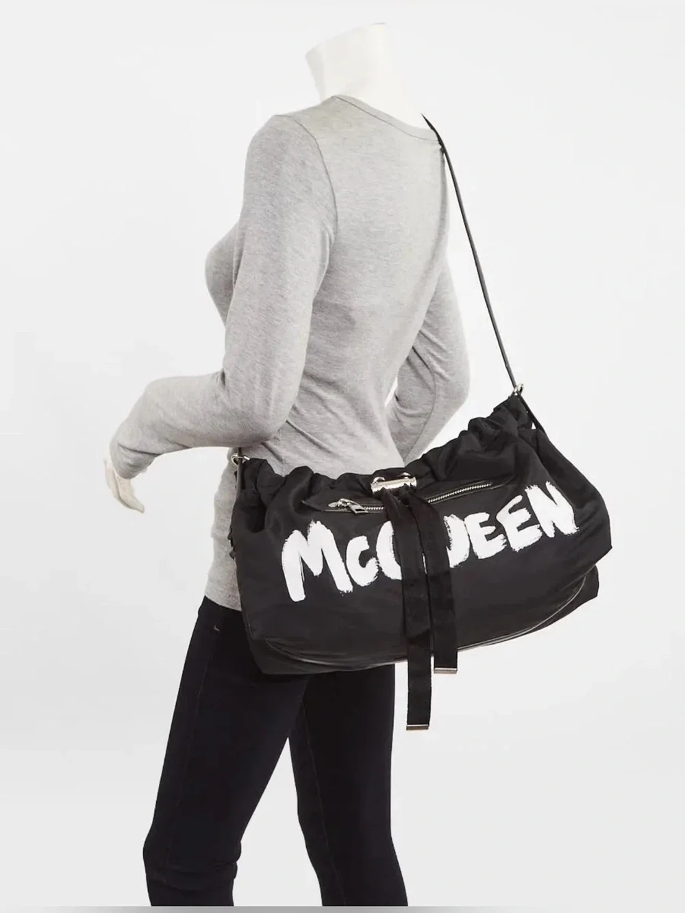 Alexander McQueen Black Graffiti Logo Drawstring Duffel
